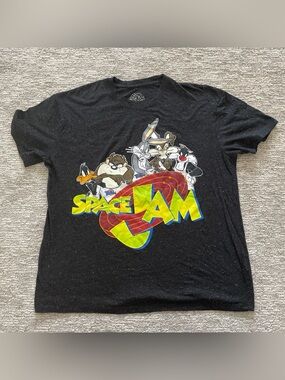 Space Jam Shirt XL Black Confetti Short Sleeve Basketball Looney Tune Squad Mens